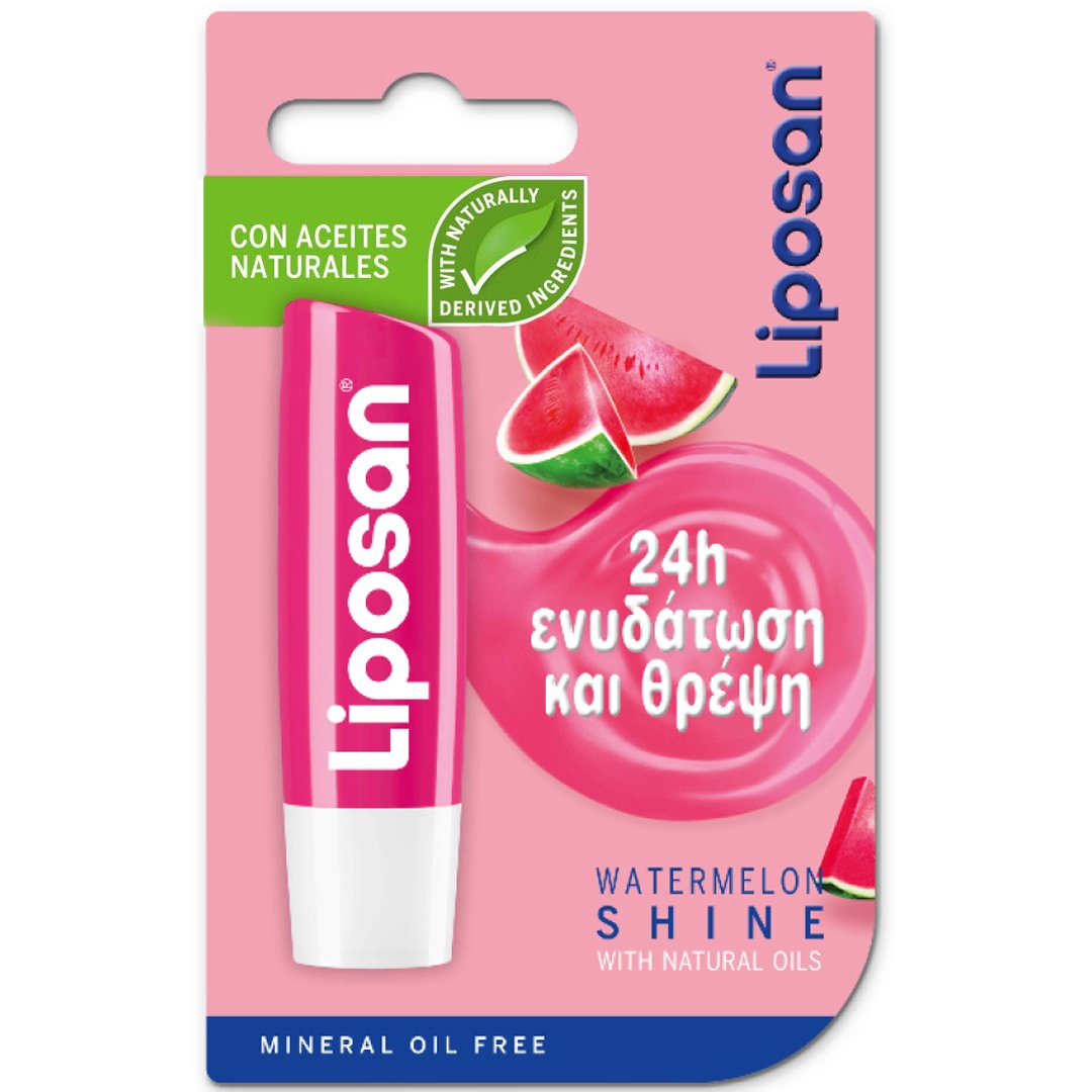 Liposan Watermelon Shine 24h Hydration Περιποιητικό Βάλσαμο Χειλιών 24ωρης Ενυδάτωσης με Φυσικά Έλαια & Άρωμα Καρπούζι 4.8g