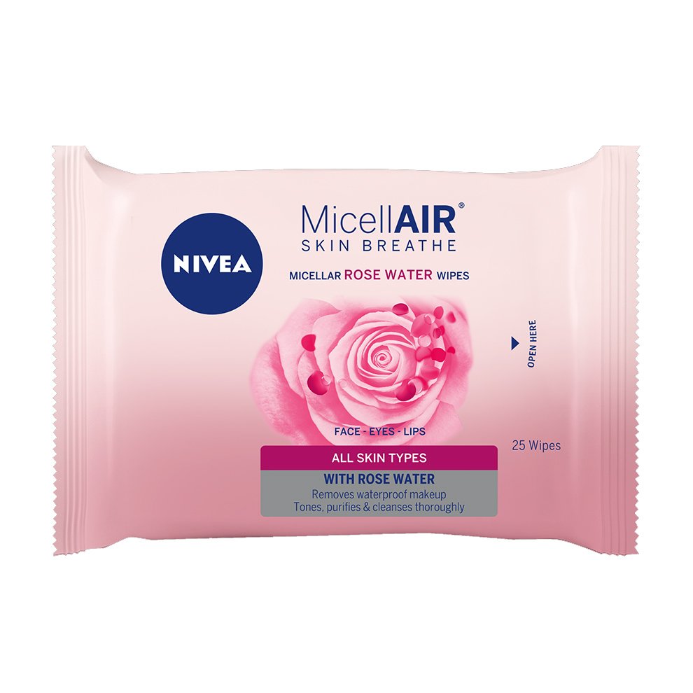 Nivea Micellair Cleansing Wipes with Rosewater Μαντηλάκια Καθαρισμού Προσώπου με Ροδόνερο για Καθαρισμό σε Βάθος 25 wipes
