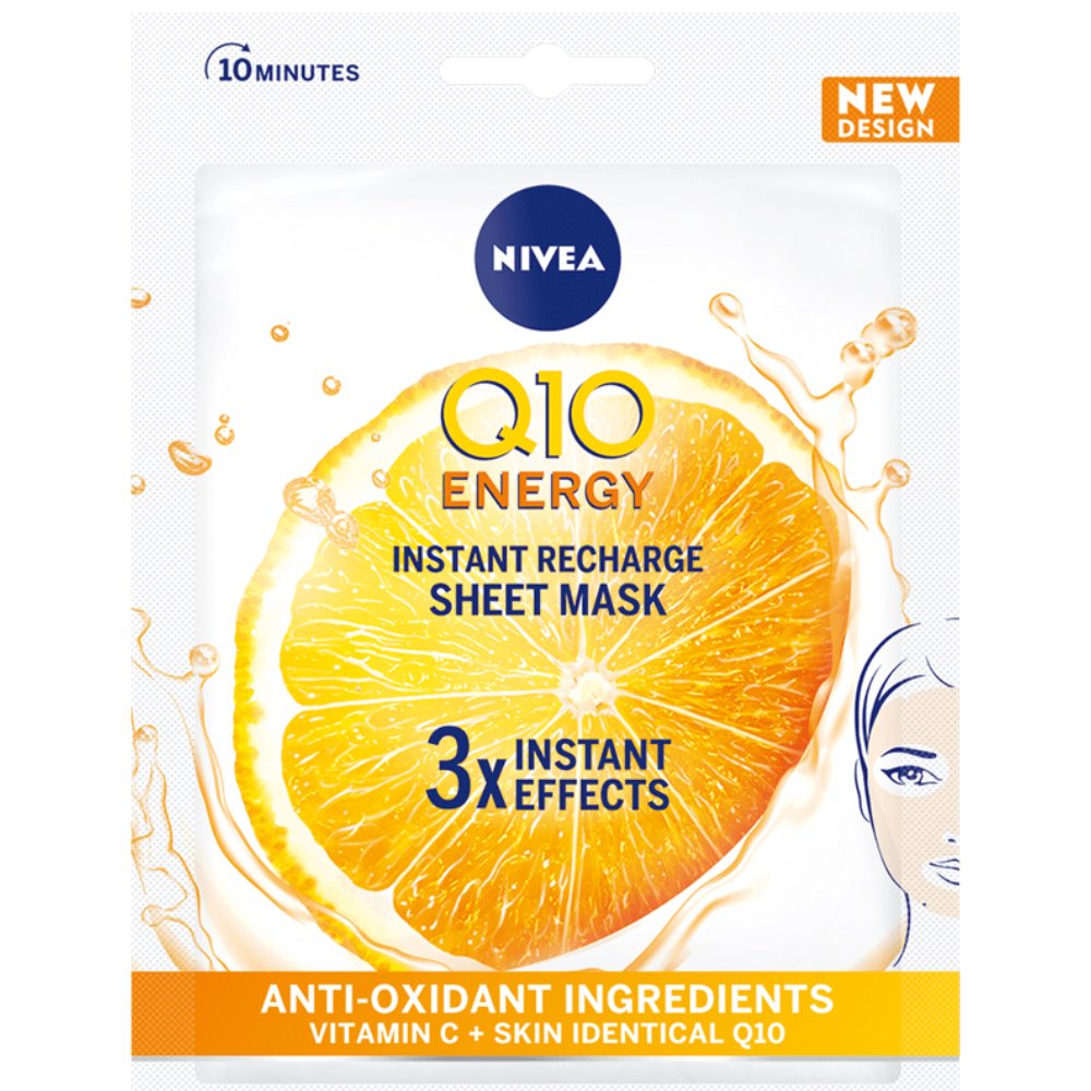 Nivea Q10 Energy Instant Recharge Sheet Mask Αντιρυτιδική Υφασμάτινη Μάσκα για Αναπλήρωση Ενέργειας 1 Τεμάχιο