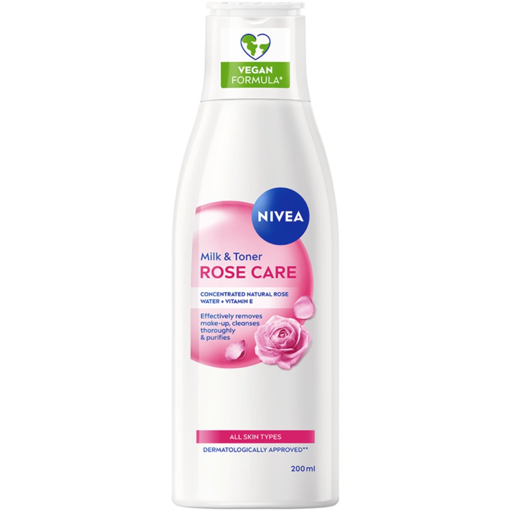 Nivea Rose Care Refreshing Formula Milk & Toner Γαλάκτωμα & Τονερ με Ροδόνερο & Βιταμίνη Ε για Καθαρισμό από Μακιγιάζ, Ρύπους & Τόνωση Προσώπου 200ml
