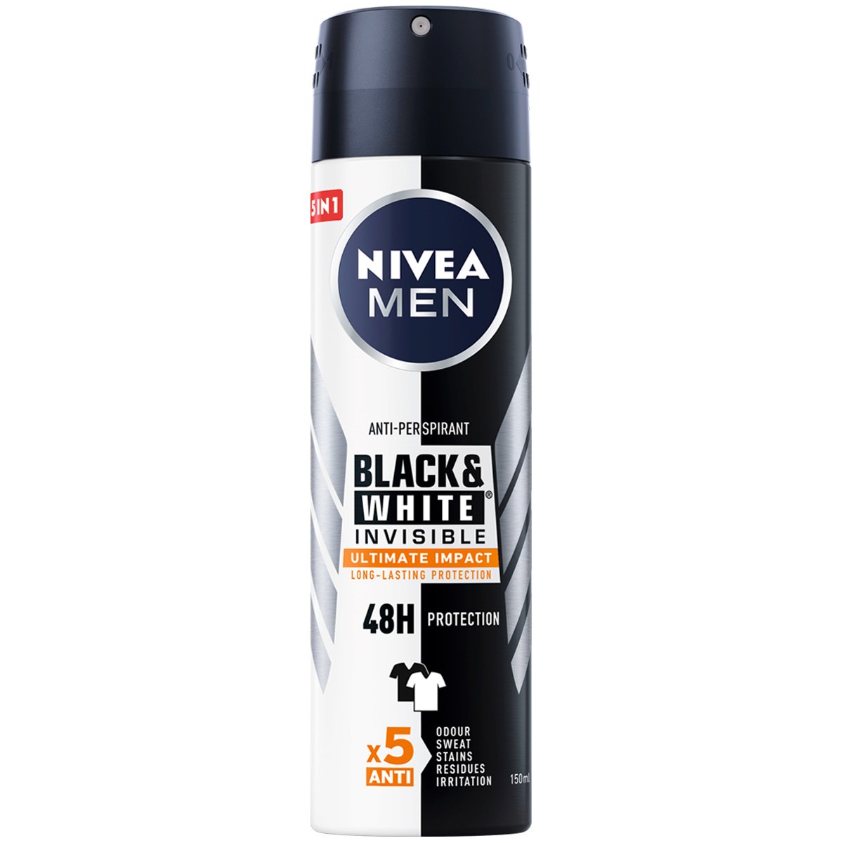 Nivea Men Black & White Invisible Ultimate Impact 48h Protection Anti-Perspirant Ανδρικό Αποσμητικό Spray 48ωρης Προστασίας 150ml