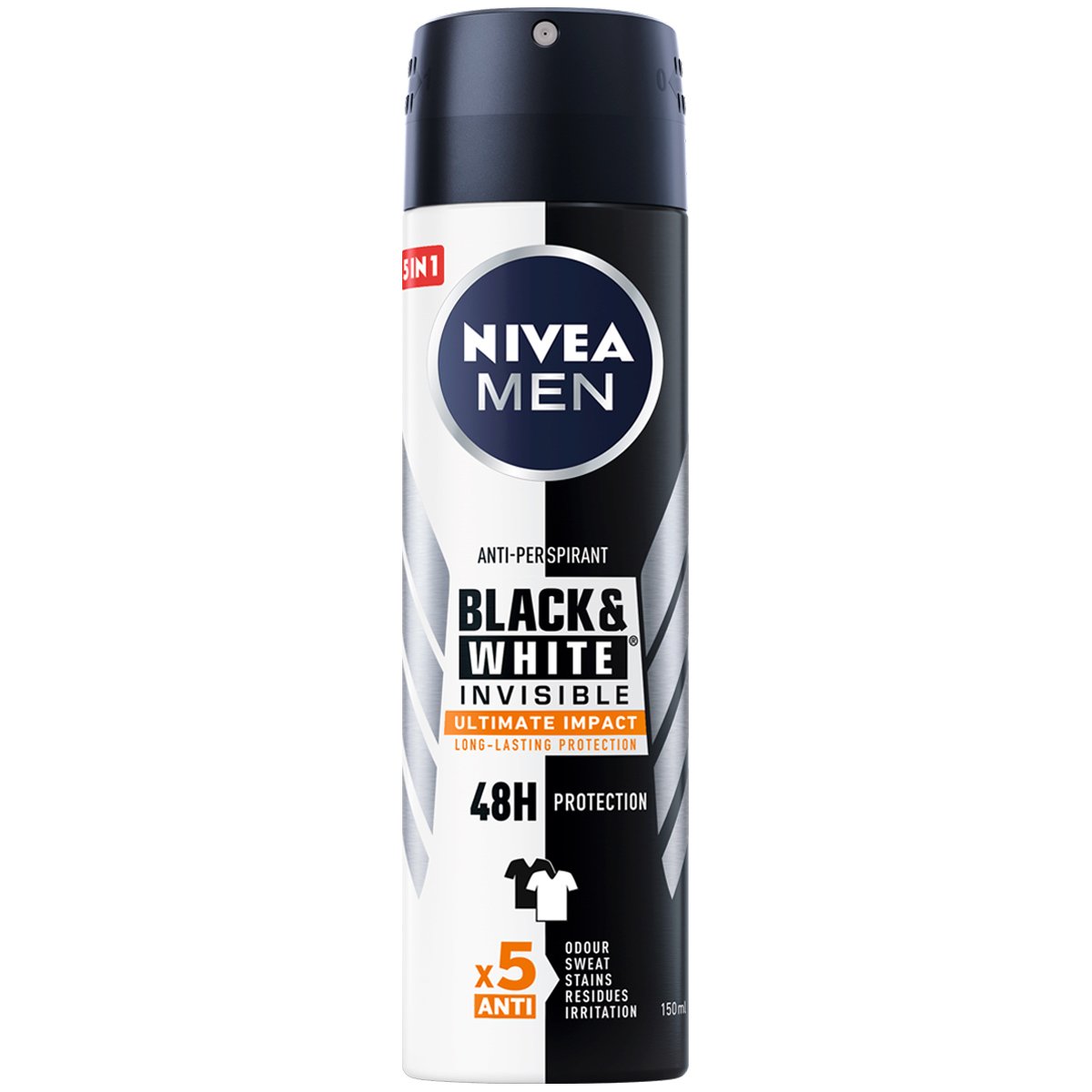 Nivea Men Black & White Invisible Ultimate Impact 48h Protection Anti-Perspirant Ανδρικό Αποσμητικό Spray 48ωρης Προστασίας 150ml