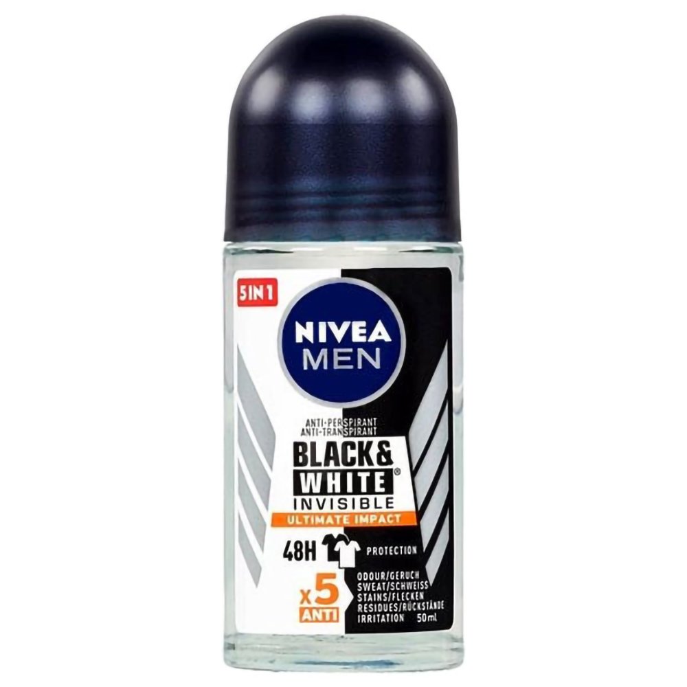 Nivea Men Black & White Invisible Ultimate Impact 48h Protection Deo Roll-on Ανδρικό Αποσμητικό 48ωρης Προστασίας 50ml