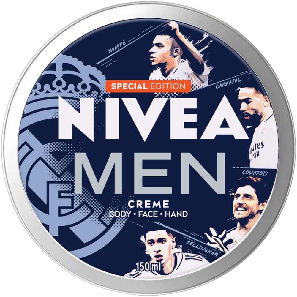 Nivea Men Real Madrid Edition Creme Ανδρική Ενυδατική Κρέμα που Φροντίζει σε Βάθος την Επιδερμίδα Κατάλληλη για Σώμα, Πρόσωπο & Χέρια 150ml