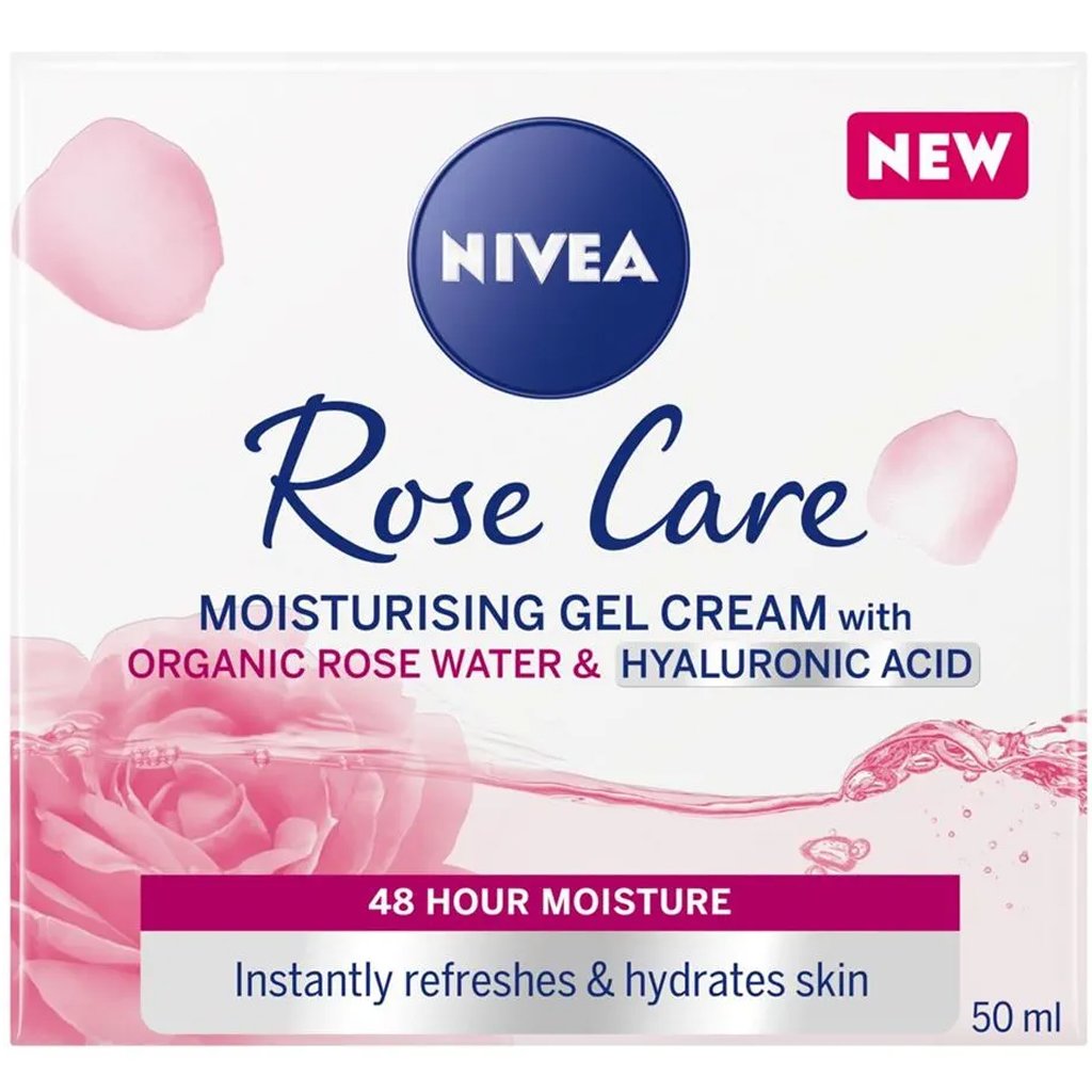 Nivea Moisture Day Cream Rose Care with Organic Rose Water and Hyaluronic Acid Κρέμα Ημέρας 48ωρης Ενυδάτωσης με Οργανικό Ροδόνερο & Υαλουρονικό Οξύ 50ml