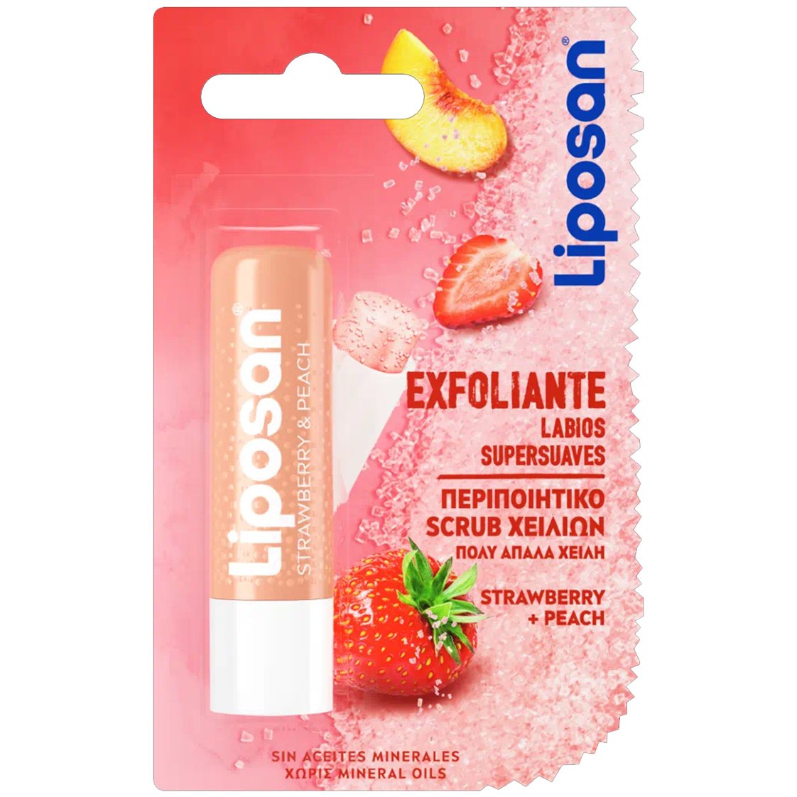 Liposan Lip Scrub Strawberry & Peach Περιποίηση Φυσικής Απολέπισης Χειλιών με Άρωμα Φράουλα & Ροδάκινο για Βελούδινη & Απαλή Αίσθηση 4.8g