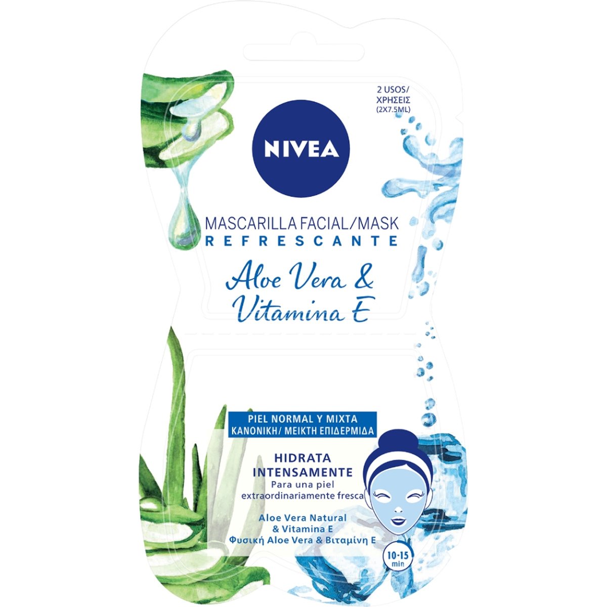 Nivea Refreshing Moisture Face Mask with Aloe Vera & Vitamin E, 2 Τεμάχια,Ενυδατική Μάσκα Προσώπου με Αλόη & Βιταμίνη Ε για Κανονικές / Μικτές Επιδερμίδες