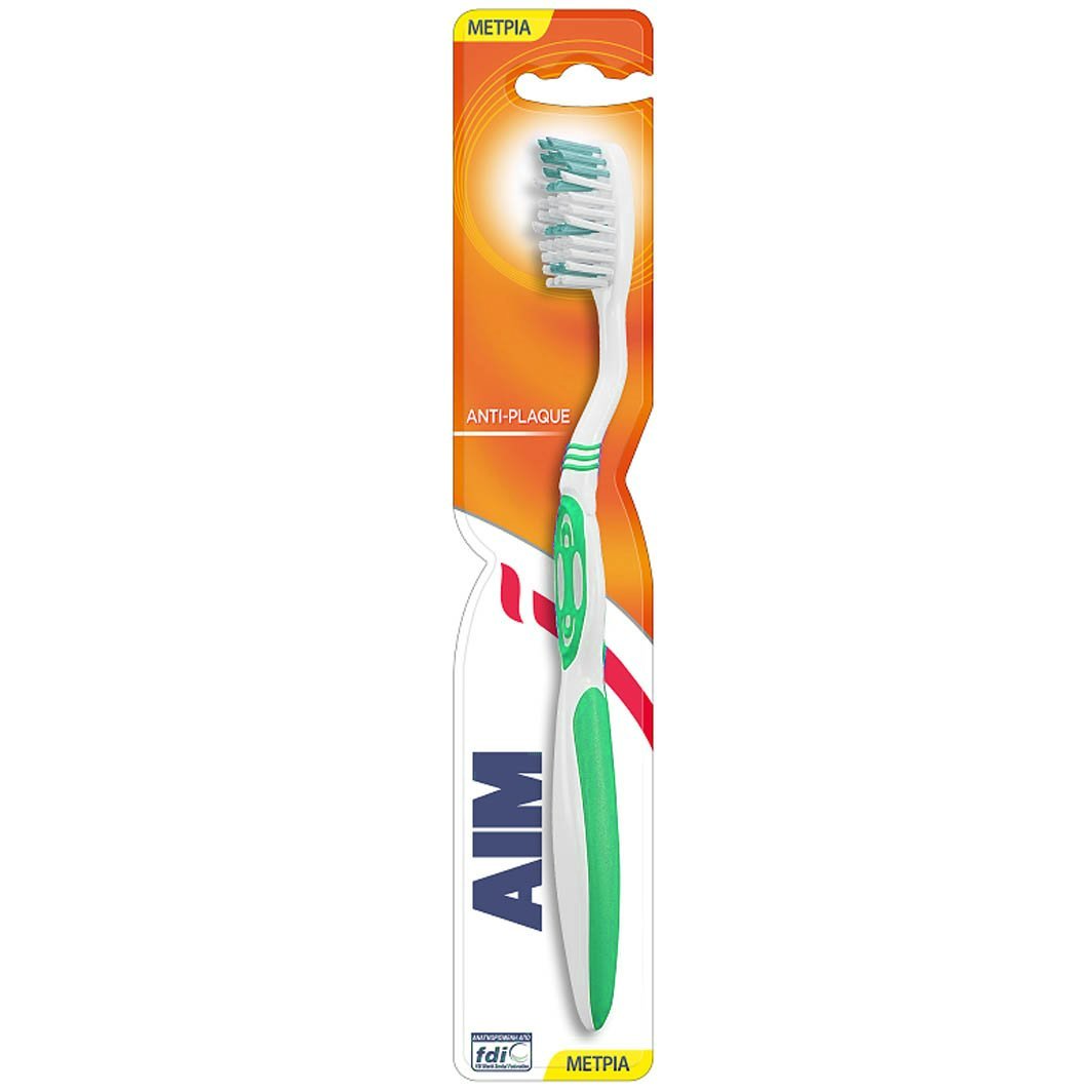 Aim Antiplaque Medium Toothbrush Οδοντόβουρτσα Μέτρια 1 Τεμάχιο – Πράσινο