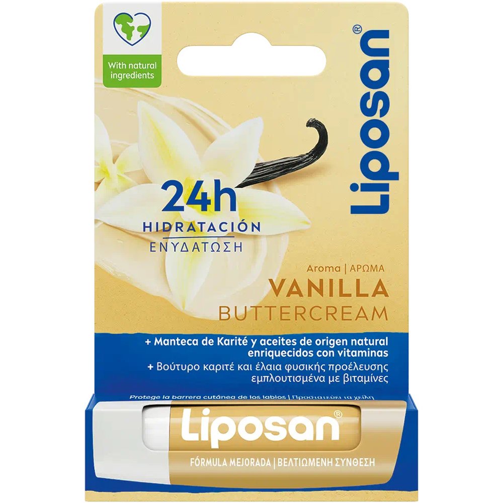 Liposan Liposan Vanilla Buttercream Περιποιητικό Βάλσαμο Χειλιών με Βούτυρο Καριτέ & Άρωμα Βανίλιας για Φροντίδα & Ενυδάτωση Διαρκείας 4,8g