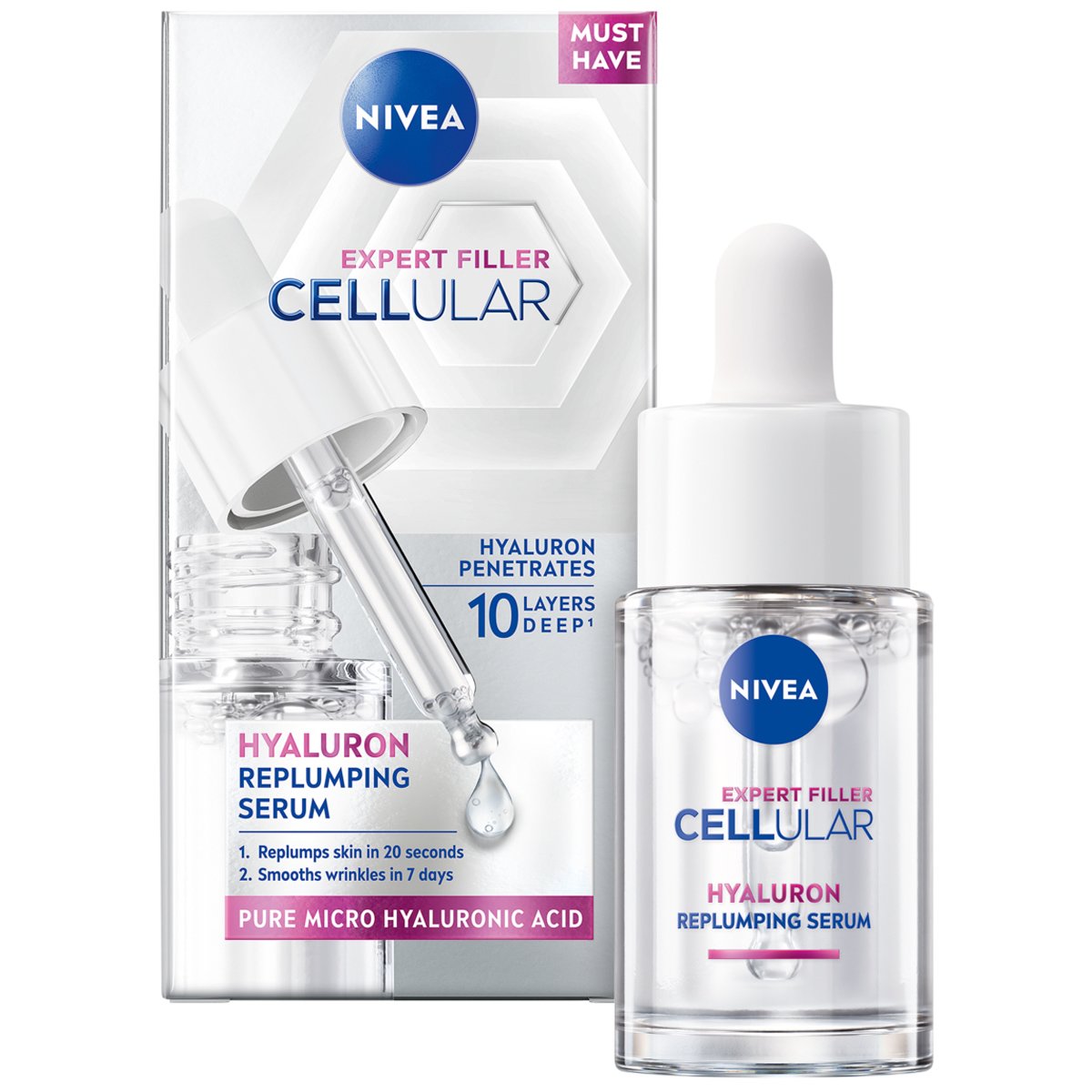 Nivea Nivea Expert Filler Cellular Hyaluron Replumping Serum Ορός Επαναφοράς Όγκου με Υαλουρονικό Οξύ 15ml