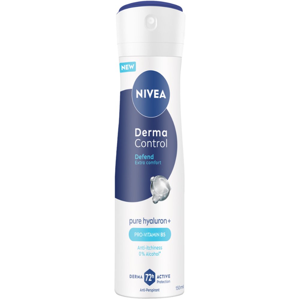 Nivea Derma Control Defend Extra Comfort Anti Perspirant Spray Γυναικείο Αντί Ερεθιστικό Αποσμητικό με Καθαρό Υαλουρονικό & Προ-βιταμίνη Β5 Χωρίς Αλκοόλ 150ml