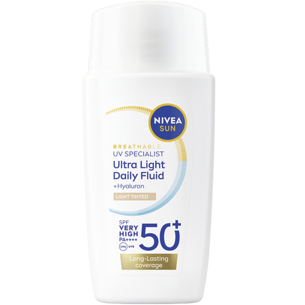Nivea Sun Ultra Light Daily Fluid Spf50+ Tinted Αντηλιακό Προσώπου Λεπτόρρευστης Υφής με Χρώμα Πολύ Υψηλής Προστασίας Κατά της Φωτογήρανσης 40ml - Light