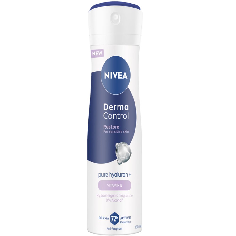 Nivea Derma Control Restore For Sensitive Skin Anti Perspirant Spray Γυναικείο Καταπραϋντικό Αποσμητικό με Καθαρό Υαλουρονικό & Βιταμίνη E για Ευαίσθητες Επιδερμίδες Χωρίς Αλκοόλ 150ml