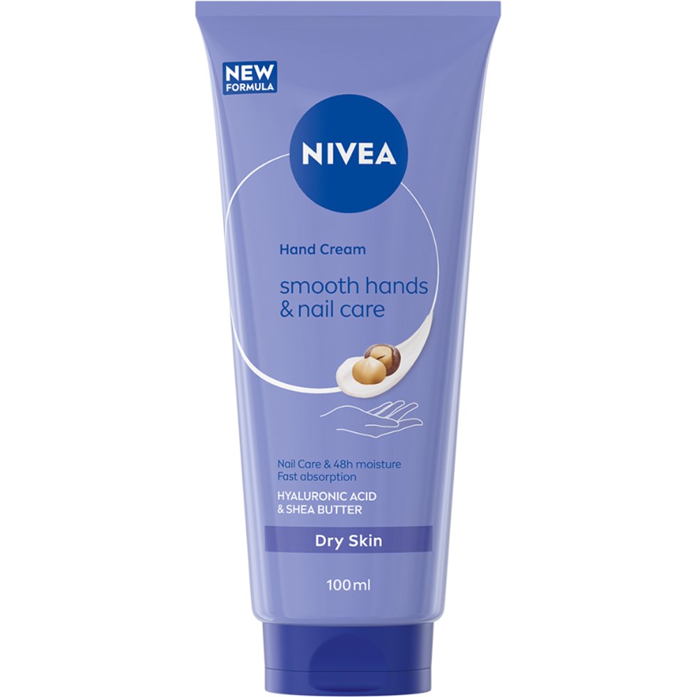 Nivea Smooth Hands & Nail Care Απαλή, Ενυδατική Κρέμα Χεριών Εμπλουτισμένη με Υαλουρονικό Οξύ & Βούτυρο Καριτέ 100ml