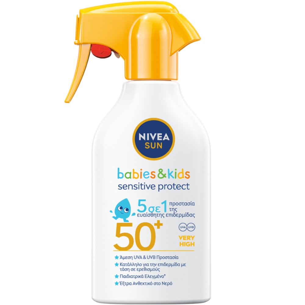 Nivea Nivea Sun Babies & Kids Sensitive Protective Spf50+ Spray Βρεφικό & Παιδικό Αντηλιακό Γαλάκτωμα σε Μορφή Σπρέι Πολύ Υψηλής Προστασίας για Πρόσωπο & Σώμα 250ml