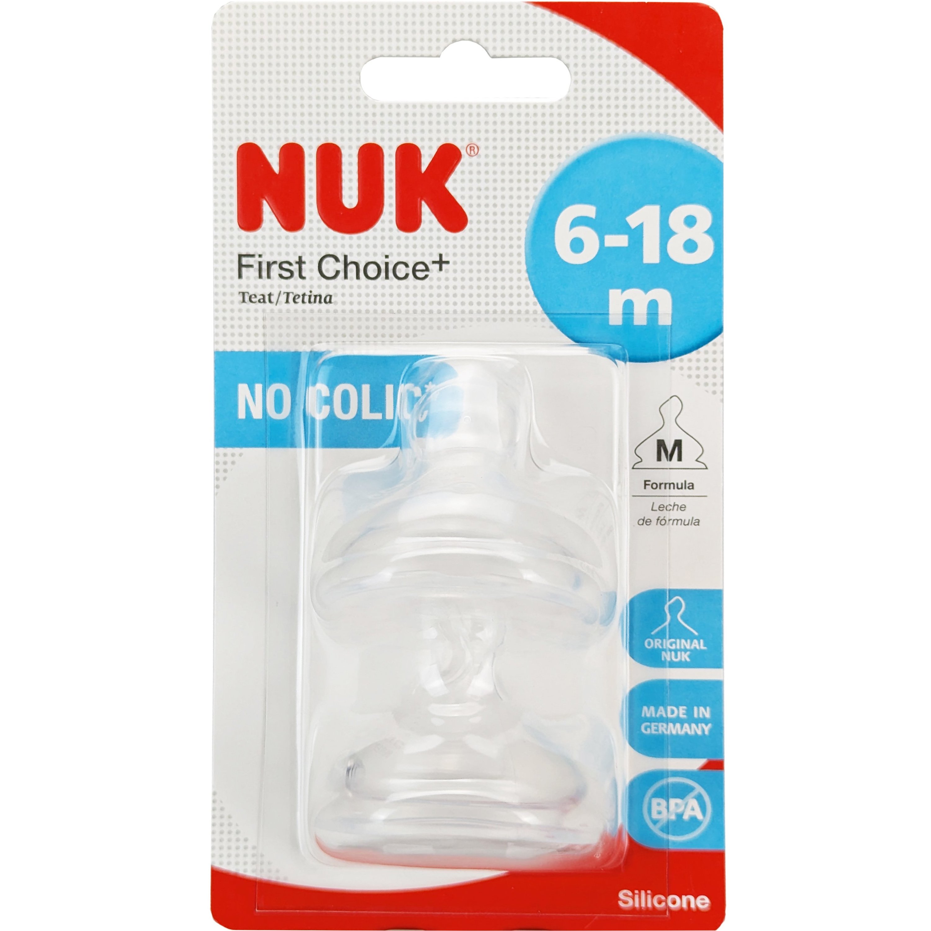 Nuk Nuk First Choice Plus No Colic Medium Teat 6-18m, 2 Τεμάχια Κωδ 10721265,Θηλή Σιλικόνης Μεσαίου Μεγέθους Κατά των Κολικών για Βρεφικές Φόρμουλες