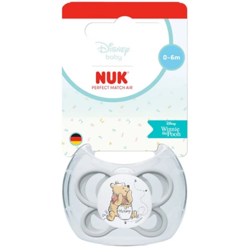Nuk Perfect Match Air Silicone Soother 0-6m Ορθοδοντική Πιπίλα Σιλικόνης με Απαλή Θηλή, Σχεδιασμός που Εξαερίζεται Πολύ Καλά & με Θήκη Αποστείρωσης 1 Τεμάχιο Disney Winnie Γκρι