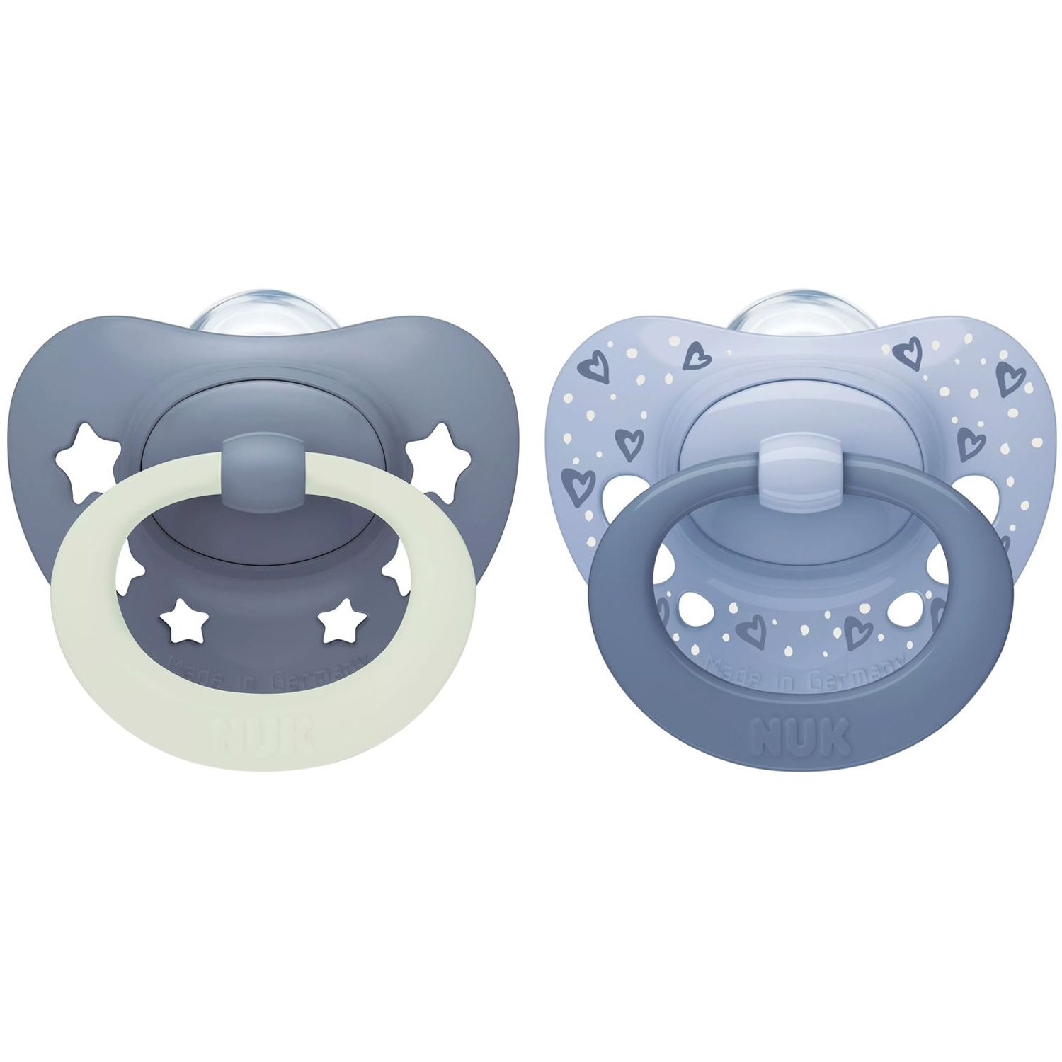 Nuk First Choice Classic Day & Night Silicone Soother 18-36m Ορθοδοντική Πιπίλα Σιλικόνης 2 Τεμάχια - Μπλε - Γκρι