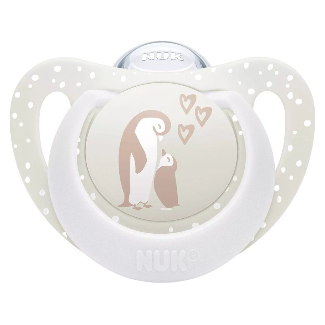 Nuk First Choice Silicone Soother 0-6m Ορθοδοντική Πιπίλα Σιλικόνης με Θήκη 1 Τεμάχιο - Μπεζ - Λευκό