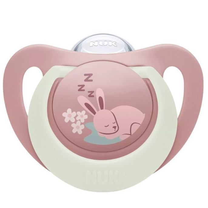 Nuk First Choice Night Silicone Soother 6-18m Εξαιρετικά Μαλακή Ορθοδοντική Πιπίλα Σιλικόνης που Λάμπει στο Σκοτάδι με Θήκη Μεταφοράς 1 Τεμάχιο - Ροζ
