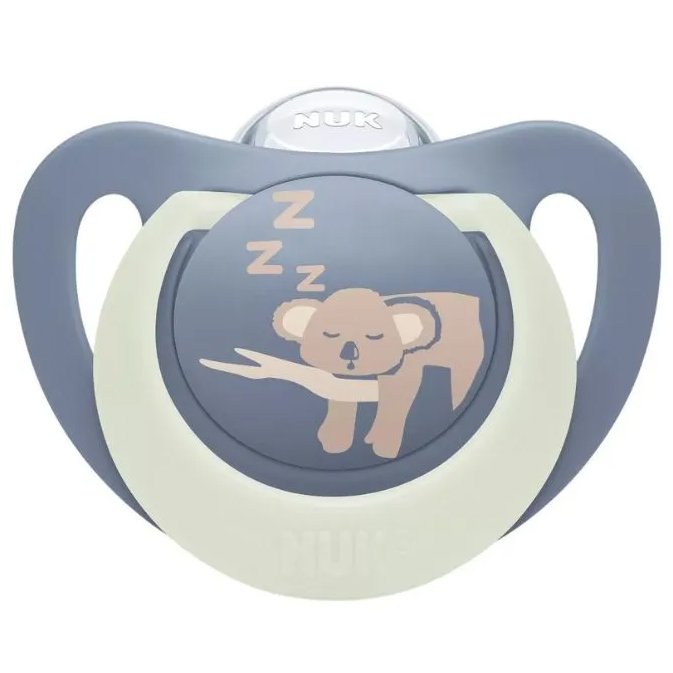 Nuk First Choice Night Silicone Soother 6-18m Εξαιρετικά Μαλακή Ορθοδοντική Πιπίλα Σιλικόνης που Λάμπει στο Σκοτάδι με Θήκη Μεταφοράς 1 Τεμάχιο - Μπλε