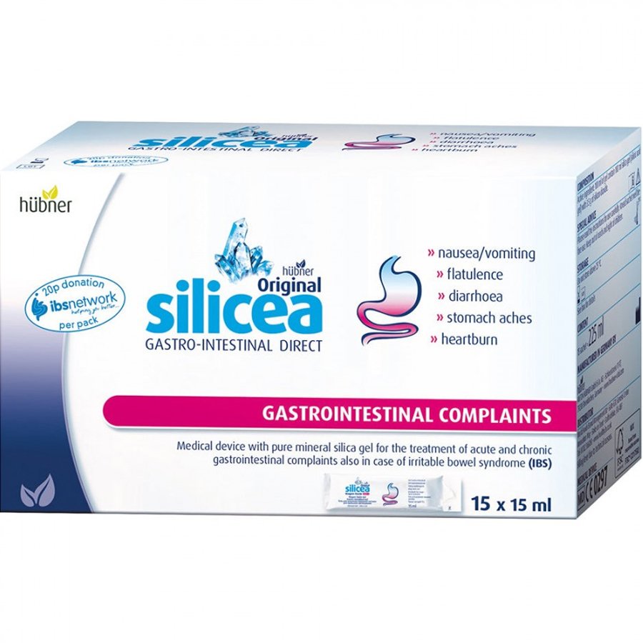 Hubner Hubner Silicea Gastro-Intestinal Direct Gel Συμπλήρωμα Διατροφής Πόσιμης Γέλης Πυριτίου για την Αντιμετώπιση Οξέων Γαστρεντερικών Παθήσεων 15 Sachets 