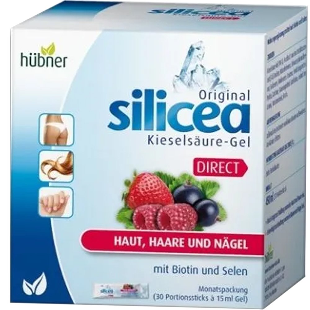 Hubner Hubner Silicea Direct Συμπλήρωμα Διατροφής σε Μορφή Πόσιμου Τζελ για την Υποστήριξη Υγιούς Δέρματος, Δυνατά Μαλλιά & Γερά Νύχια με από Κόκκινα Μούρα 30 Sachets