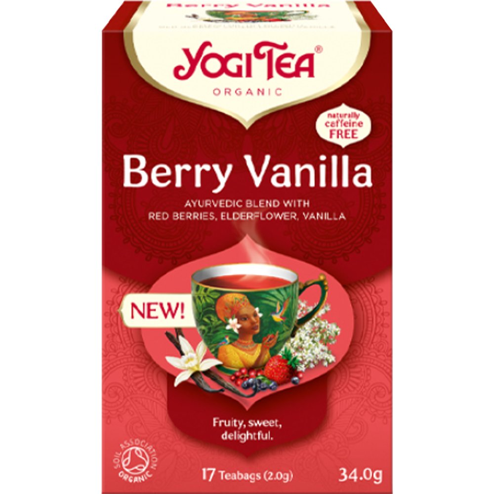 Yogi Tea Yogi Tea Berry Vanilla Ρόφημα Βοτάνων με Κόκκινα Μούρα, Άνθη Σαμπούκου & Βανίλια για Αίσθηση Ευεξίας, Δίαθεσης & Χαλάρωσης 17 Teabags (17 Φακελάκια x 2,0g)