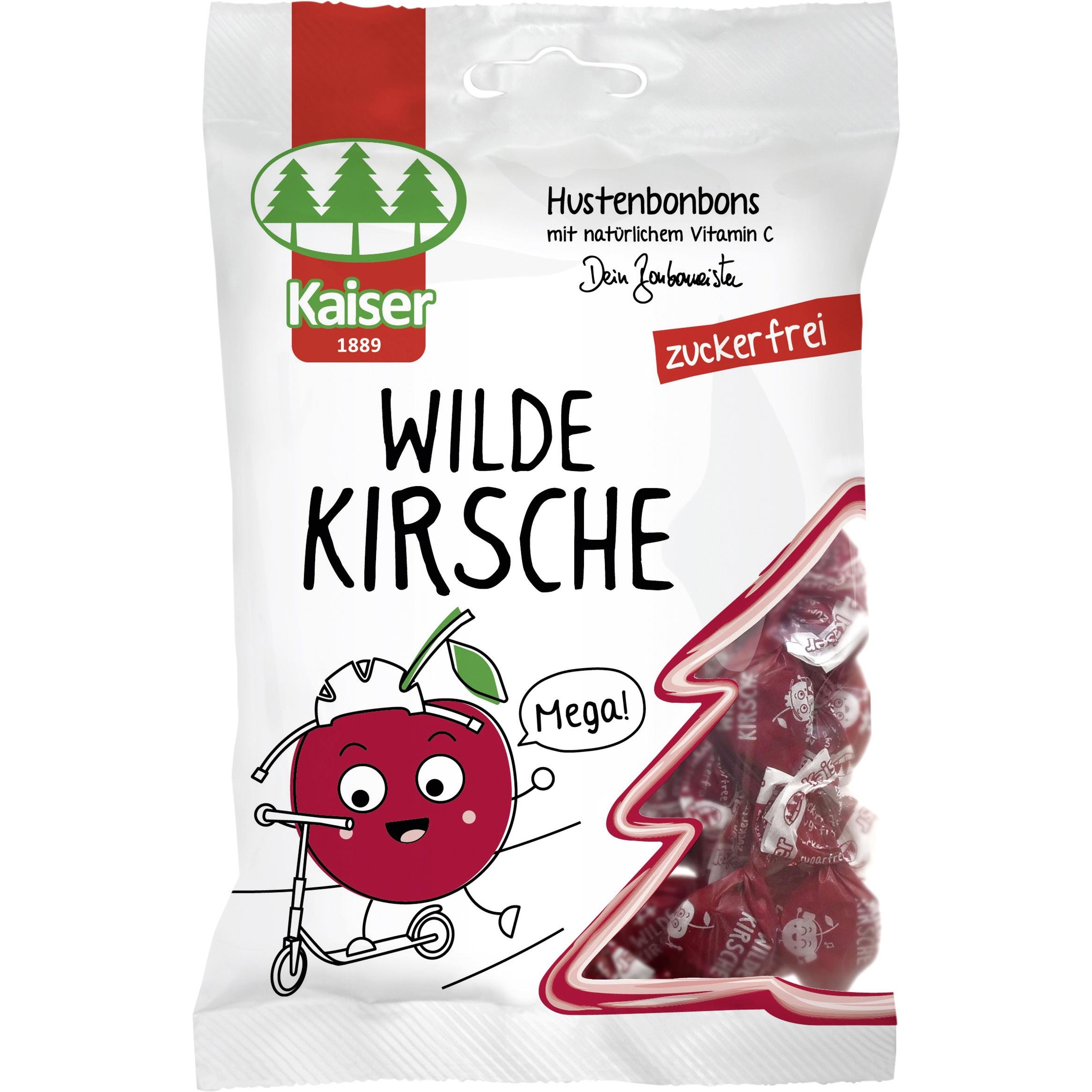 Kaiser Wild Cherry Καραμέλες για το Βήχα Χωρίς Ζάχαρη με Άγριο Κεράσι & Φυσική Βιταμίνη C 60gr