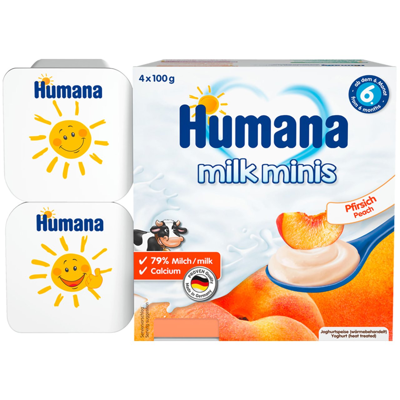 Humana Milk Minis Yoghurt Peach 6m+ Επιδόρπιο Γιαουρτιού με Ροδάκινο Μετά τον 6ο Μήνα 4x100g