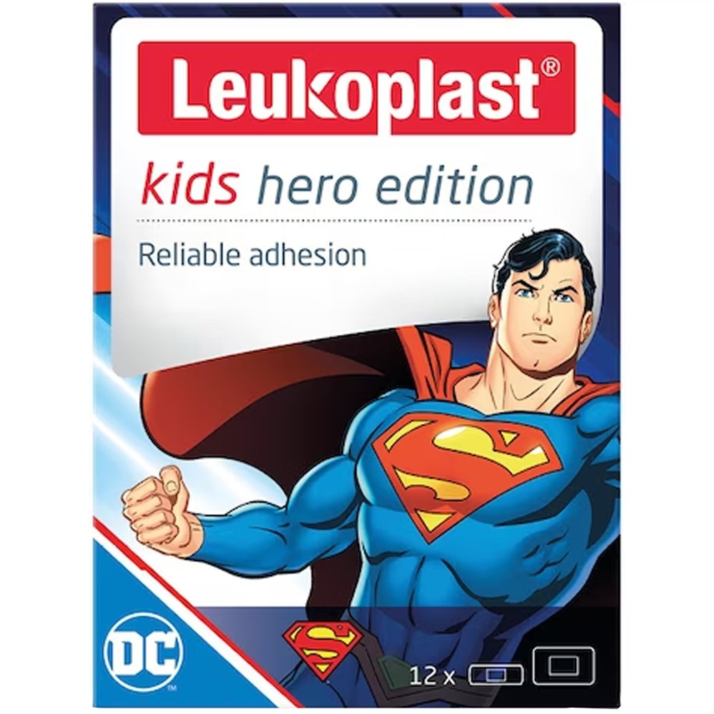 Leukoplast Kids Hero Edition Superman Strips Παιδικά Αυτοκόλλητα Επιθέματα για Μικροτραυματισμούς με τον Superman 2 Μεγέθη, 12 Τεμάχια