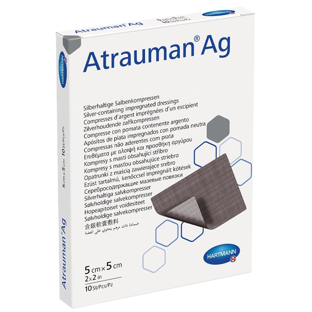 HARTMANN Hartmann Atrauman Ag Wound Pads with Ointment & Silver Αυτοκόλλητα Επιθέματα με Αλοιφή & Άργυρο για την Θεραπεία Τραυμάτων 10 Τεμάχια - 5x5cm