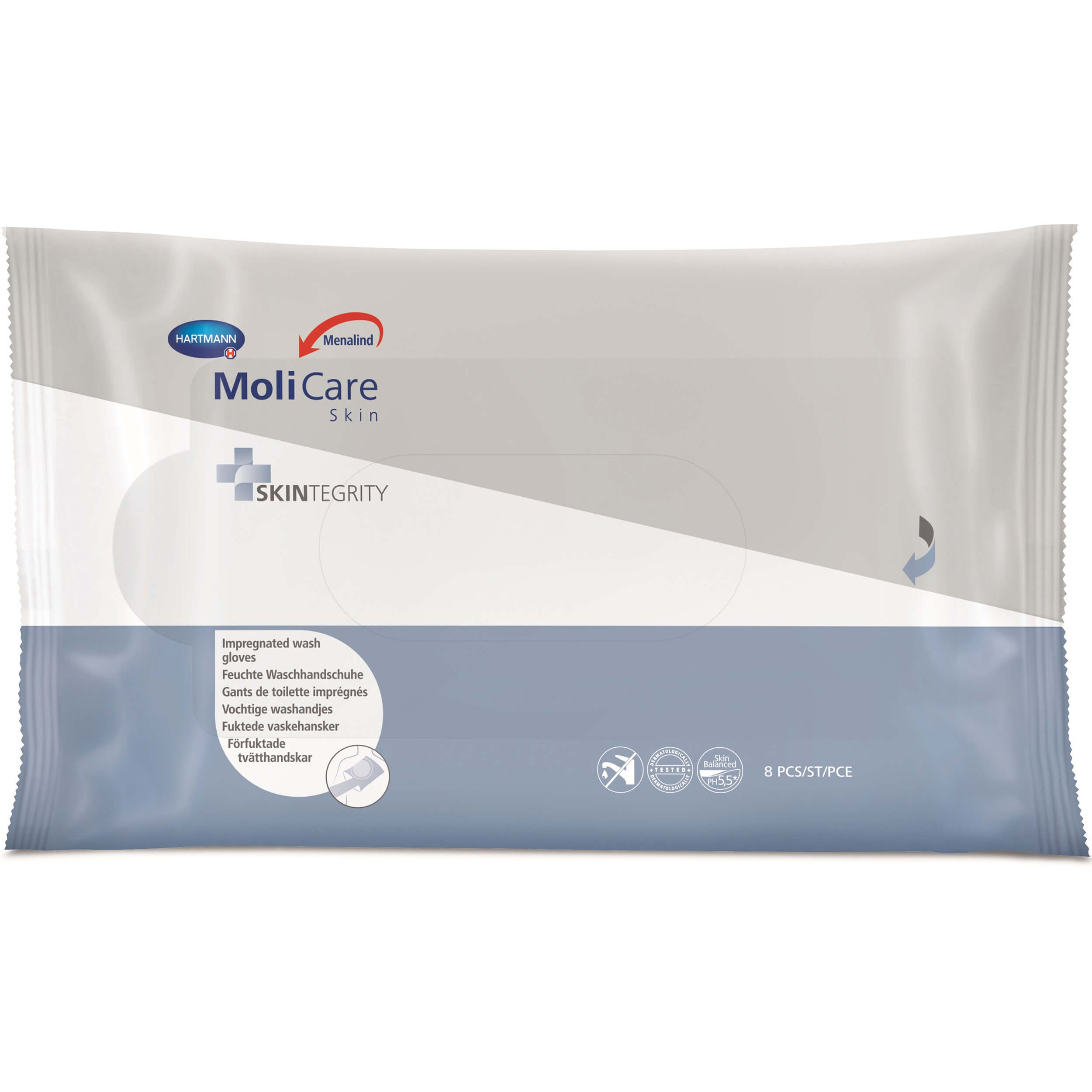 Hartmann Menalind Molicare Skintegrity Impregnated Wash Gloves Προεμποτισμένα Γάντια Καθαρισμού Σώματος σε Κατάκλιση 8 Τεμάχια
