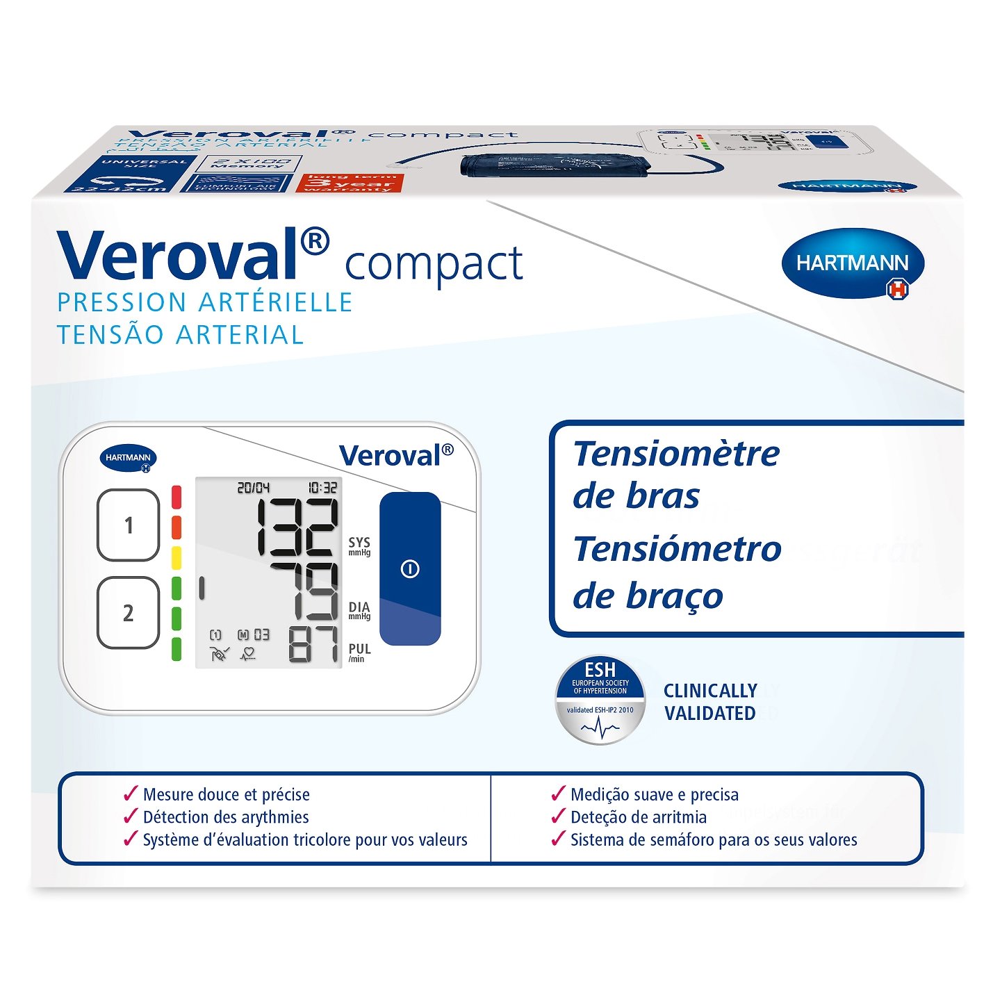 Hartmann Veroval Compact 925424 Ηλεκτρονικό Πιεσόμετρο Βραχίονα 1 Τεμάχιο