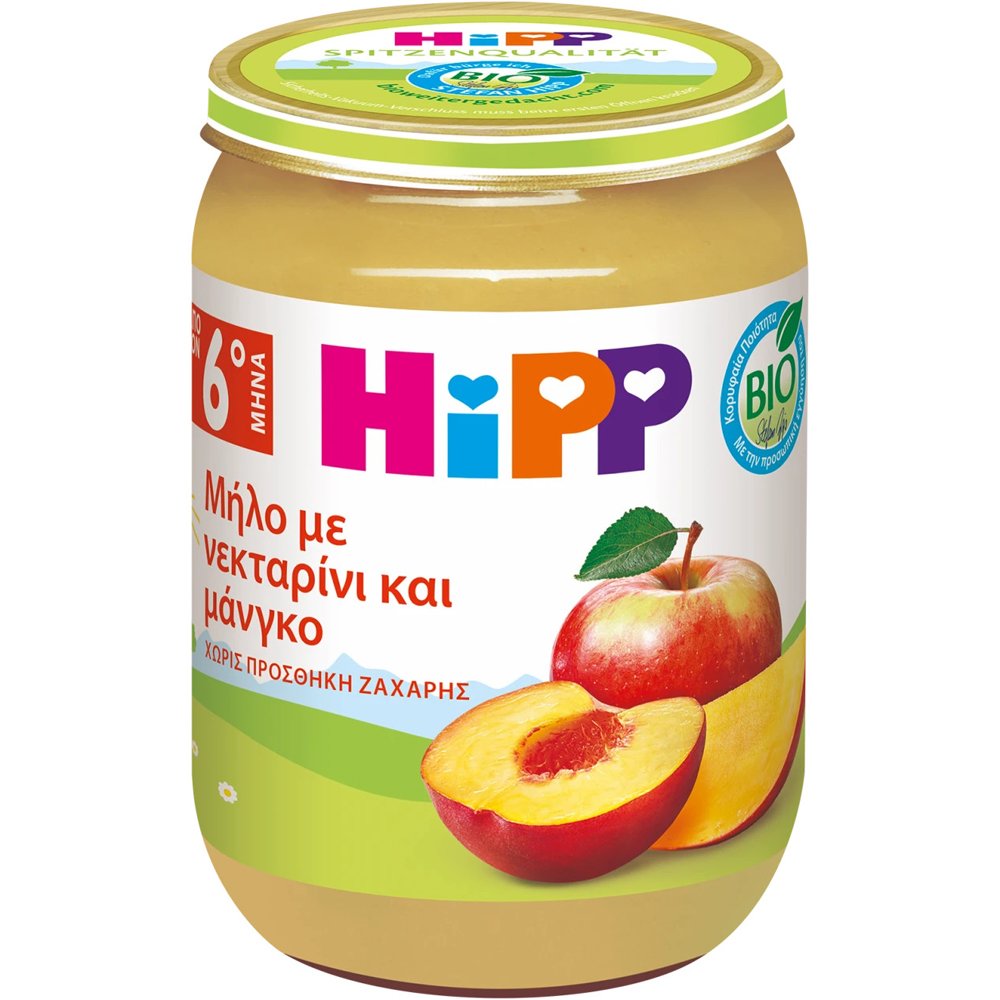 Hipp Hipp Bio Apple, Nectarine & Mango Baby Fruit Cream 6m+ Βιολογική Κρέμα Φρούτων με Μήλο, Νεκταρίνι & Μάνγκο Χωρίς Προσθήκη Ζάχαρης για Βρέφη από τον 6ο Μήνα 190g