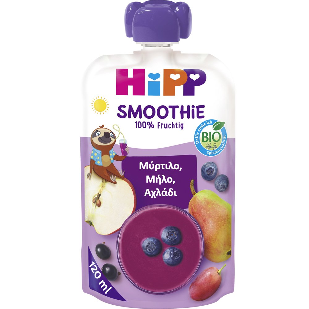 Hipp Hipp Bio Smoothie with Blueberry, Apple & Pear 1year+ Βιολογικό Ρόφημα από Φρούτα & Χυμούς με Μύρτιλο, Μήλο & Αχλάδι Χωρίς Προσθήκη Ζάχαρης για Παιδιά από 1 Έτους 120ml