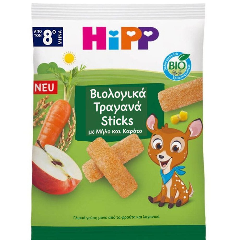 Hipp Bio Apple & Carrot Sticks 8m+ Βιολογικά Τραγανά Sticks από Δημητριακά με Μήλο & Καρότο για Παιδιά από 8 Μηνών 30g