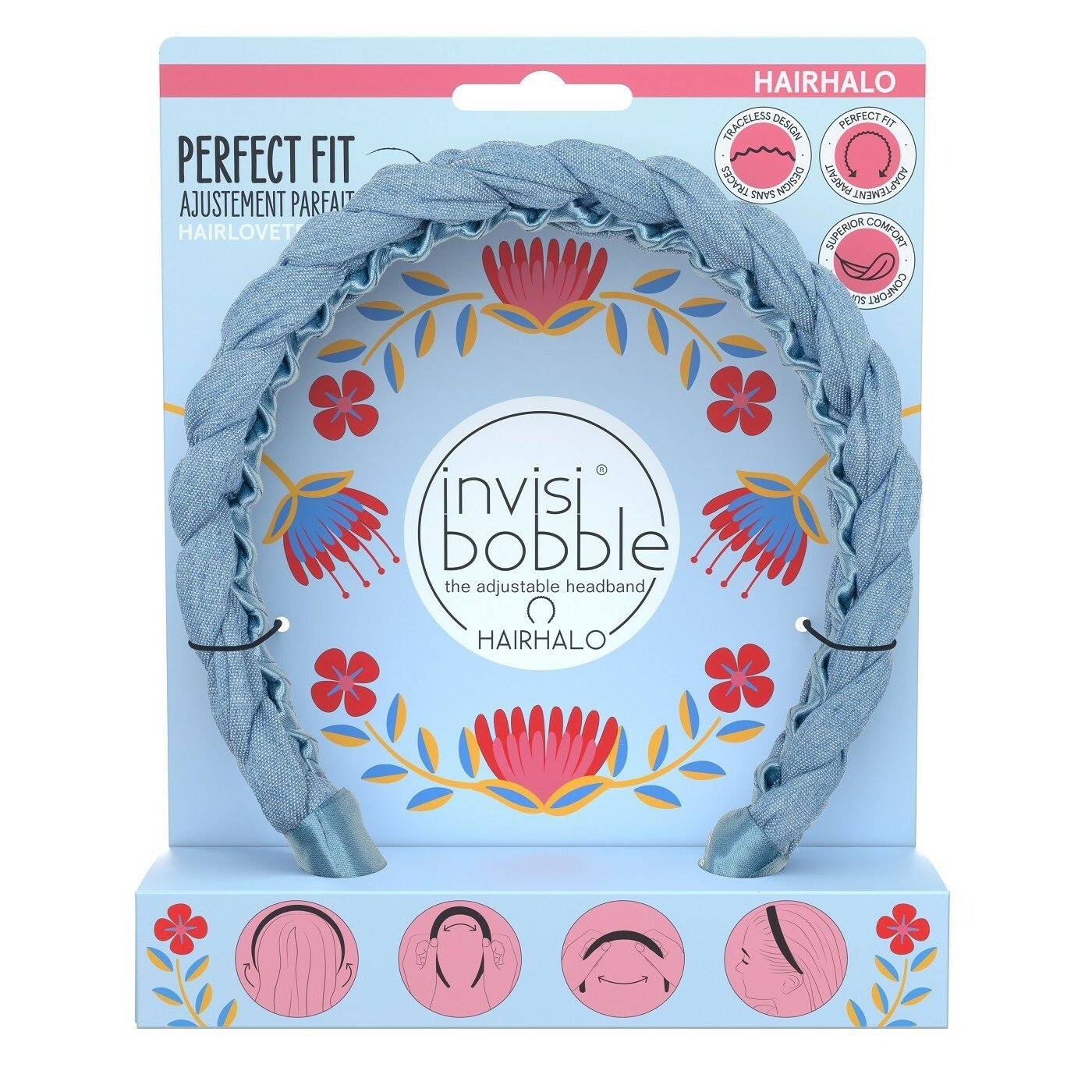 Invisibobble Hairhalo Headband Flores & Bloom Margarita Bonita, Στέκα για Μαλλιά με Υφασμάτινη Επένδυση Σιελ 1 Τεμάχιο