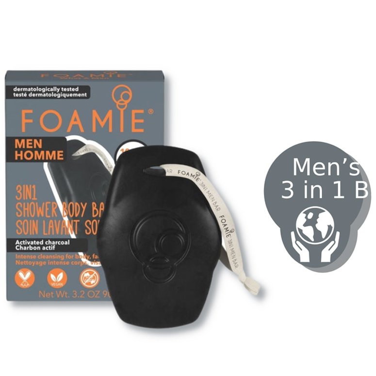 Foamie for Men What a Man 3σε1 Ανδρική Μπάρα Καθαρισμού Προσώπου, Μαλλιών & Σώματος για Βαθύ Καθαρισμό με Ενεργό Άνθρακα 90g