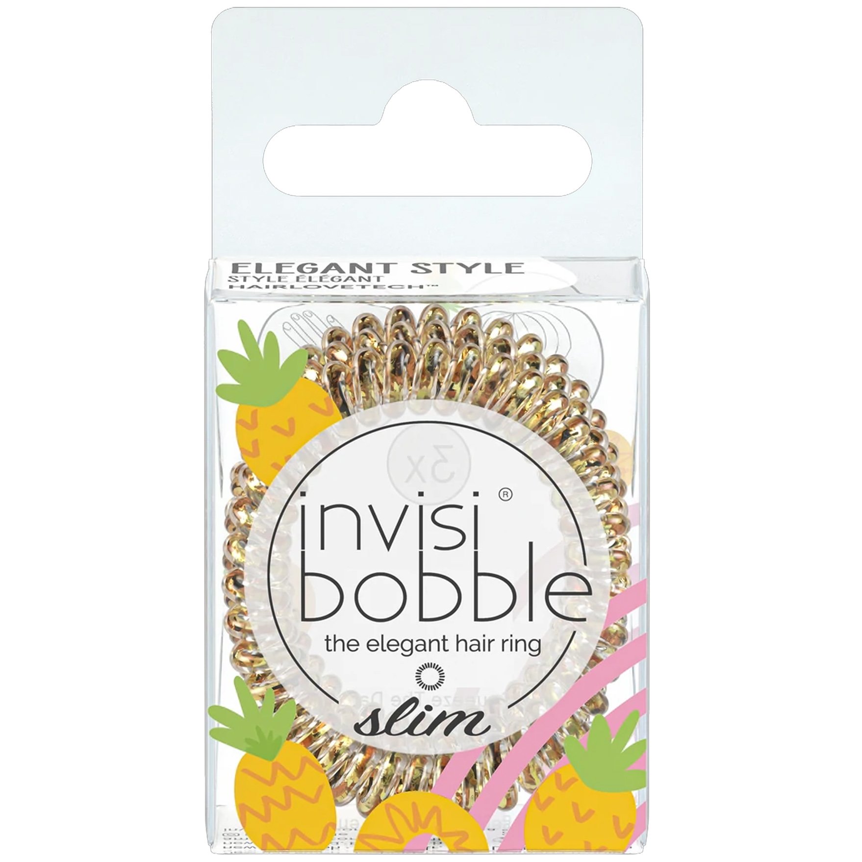Invisibobble Slim Fruit Fiesta Squeeze the Day Χρυσό Καφέ Λαστιχάκι Μαλλιών που Μειώνει Σημαντικά το Σπάσιμο της Τρίχας 3 Τεμάχια
