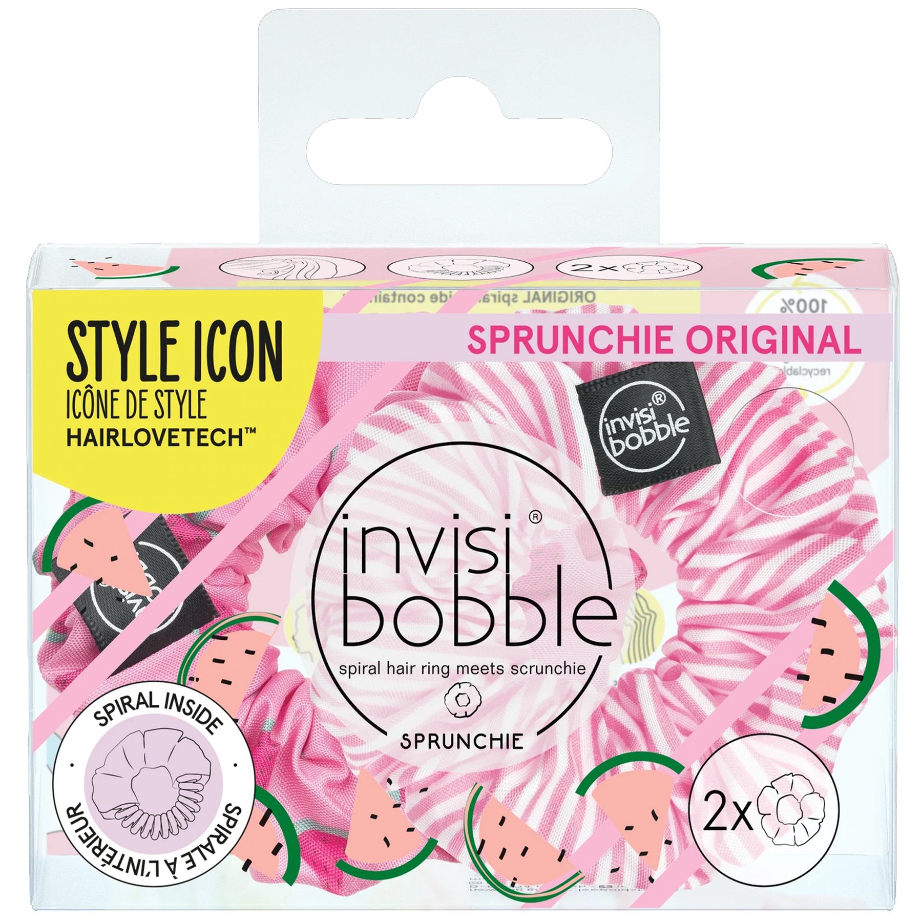 Invisibobble Sprunchie Original Duo Fruit Fiesta One in a Melon Λαστιχάκι Μαλλιών με Υφασμάτινη Επένδυση για Απόλυτο Κράτημα & Στυλ 2 Τεμάχια