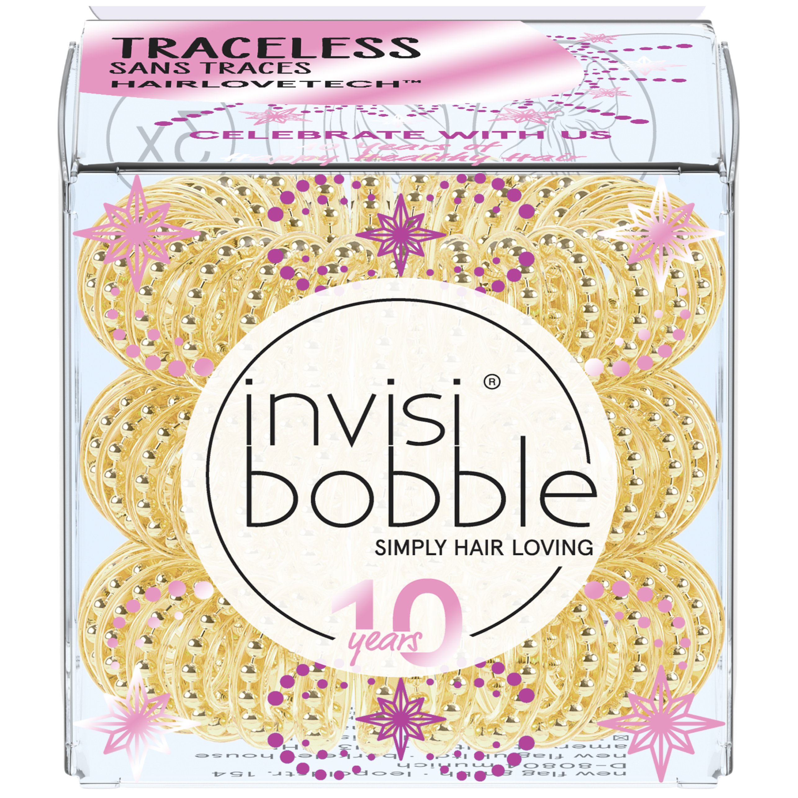 Invisibobble Original Time to Shine Collection Gold Rush Λαστιχάκι Μαλλιών με Σπιράλ Σχέδιο για Απόλυτο Κράτημα & Στυλ 3 Τεμάχια