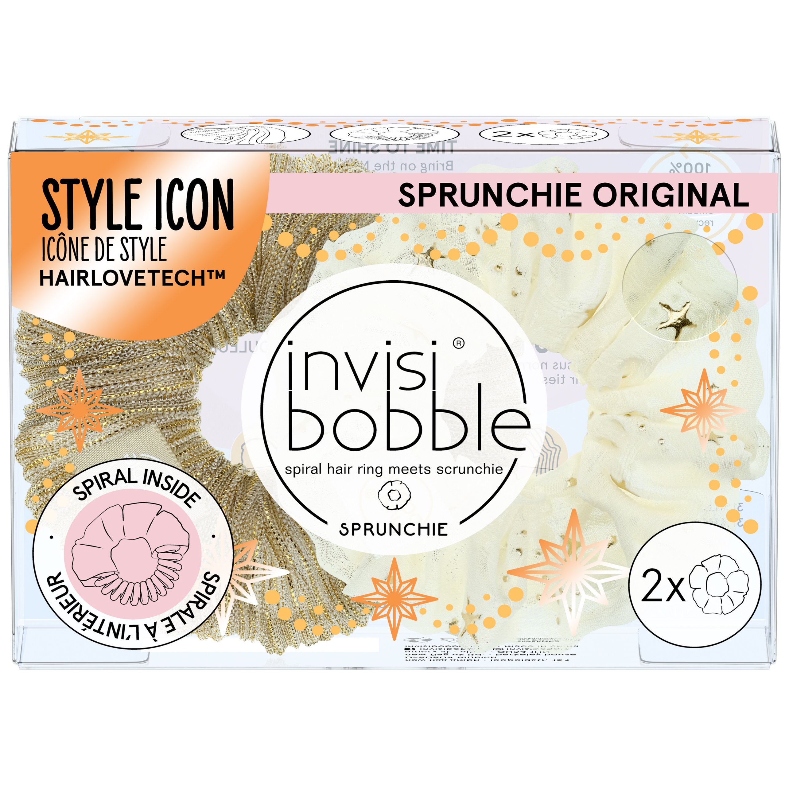 Invisibobble Sprunchie Original Time to Shine Collection Bring on the Night Λαστιχάκια Μαλλιών με Υφασμάτινη Επένδυση για Απόλυτο Κράτημα & Στυλ 2 Τεμάχιο