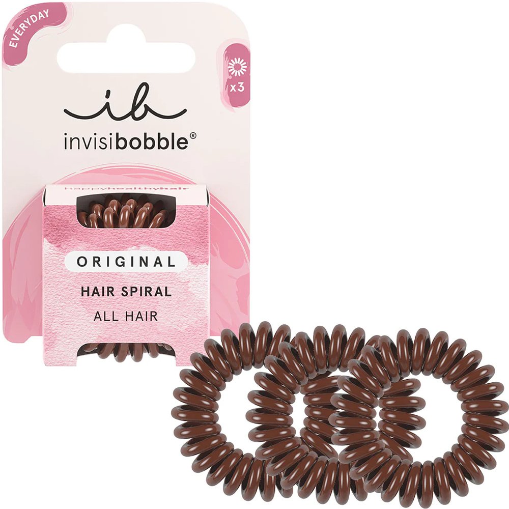 Invisibobble Original Hair Spiral Αδιάβροχα Λαστιχάκια Μαλλιών 3 Τεμάχια – Pretzel Brown