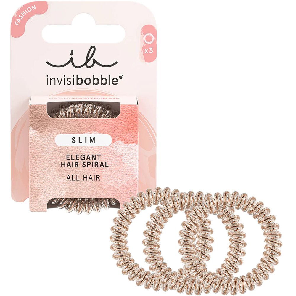 Invisibobble Slim Elegant Hair Spiral Λαστιχάκια Μαλλιών για Κομψό Δέσιμο & Στυλ 3 Τεμάχια - Bronze & Beads