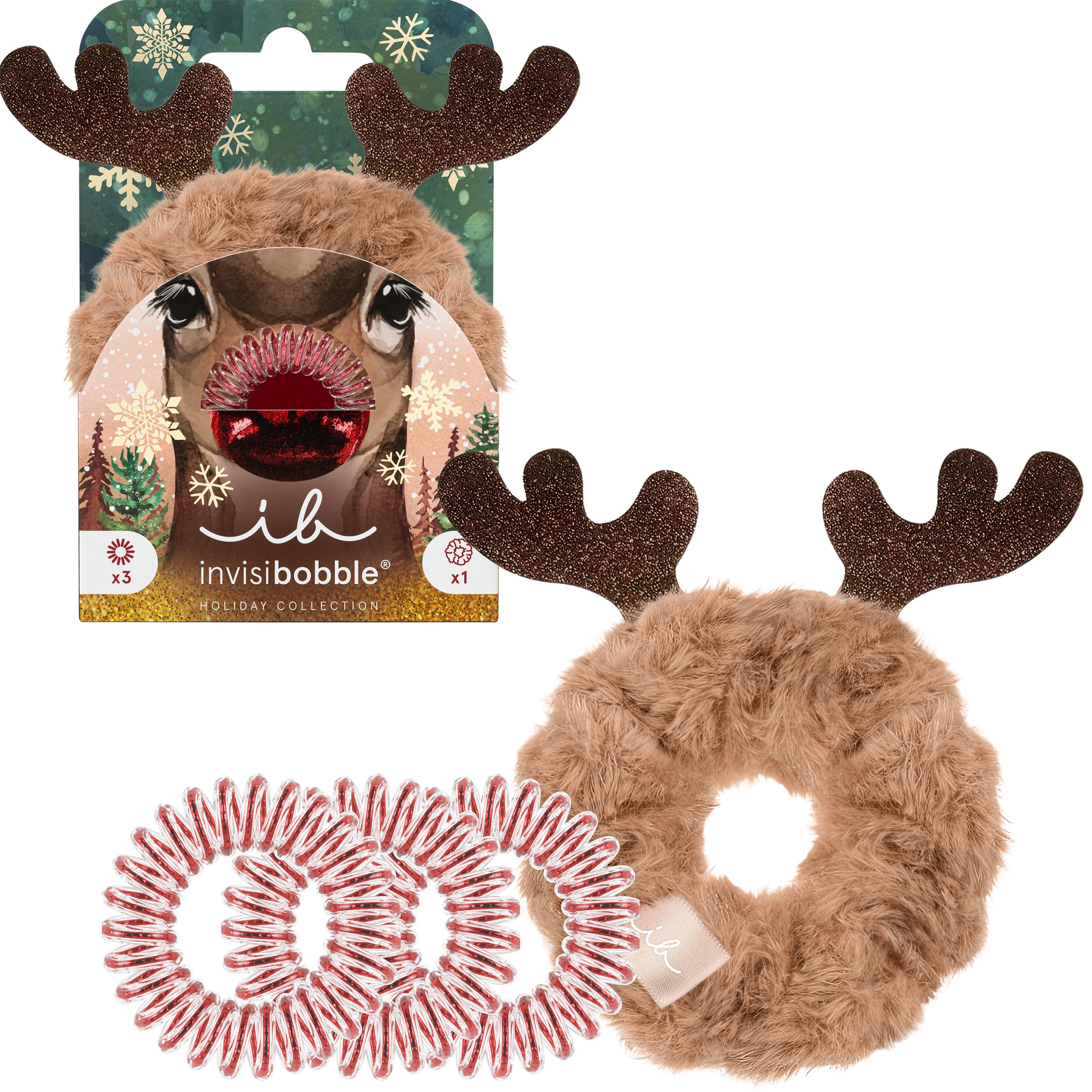Invisibobble Promo Red Nose Raindeer The Original Sprunchie 1 Τεμάχιο & The Original Hair Spiral 3 Τεμάχια