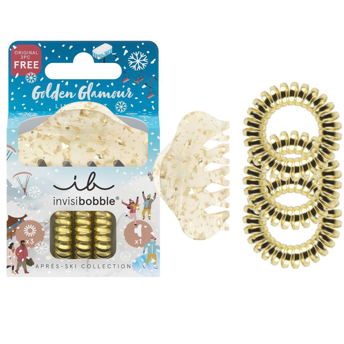 Invisibobble Invisibobble Promo Apres-Ski 24k Gold The Original Hair Spiral 3 Τεμάχια & The Stylish Hair Claw 1 Τεμάχιο