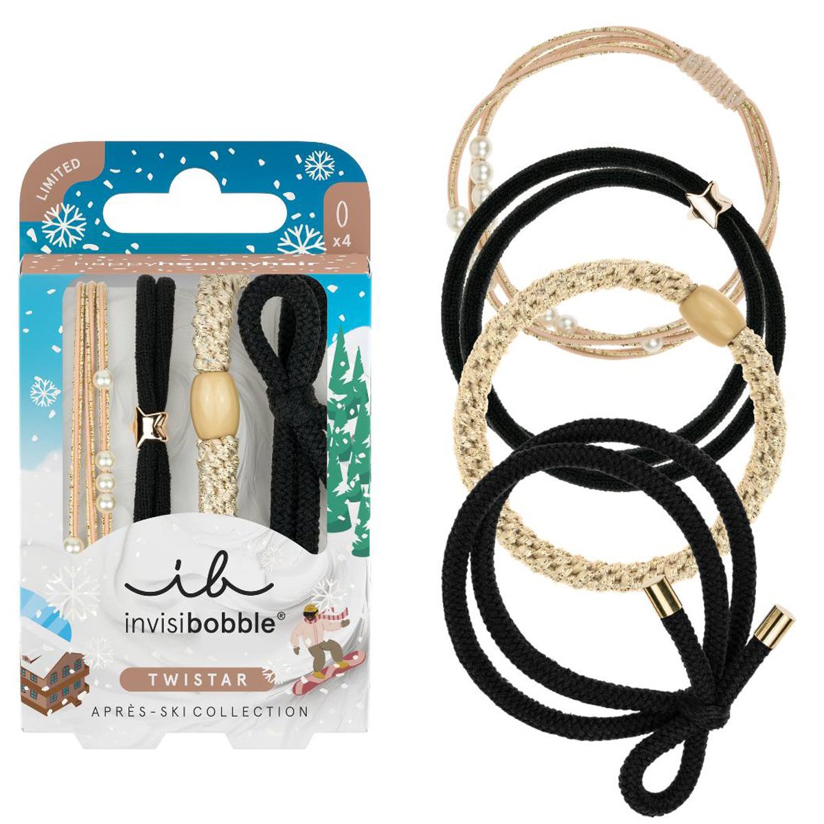 Invisibobble Twistar Apres-ski Fondue Lover Λαστιχάκια Μαλλιών σε Διάφορα Γιορτινά Σχέδια για Κομψό Στυλ Χωρίς Πόνο 4 Τεμάχια