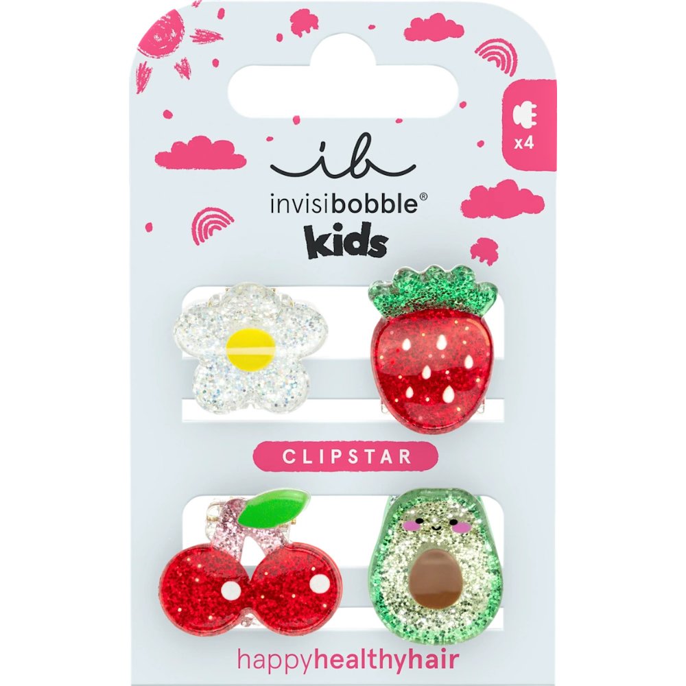 Invisibobble Clipstar Kids Frutti Fun Κλιπ Μαλλιών για Παιδιά με Διάφορα Σχέδια 4 Τεμάχια