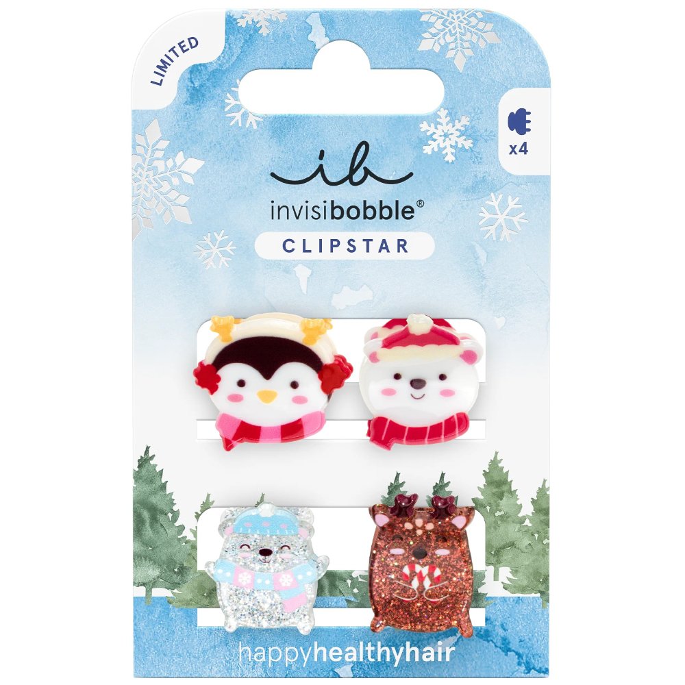 Invisibobble Clipstar Kids Cozy Snowy Friends Κλιπ Μαλλιών για Παιδιά με Διάφορα Σχέδια 4 Τεμάχια